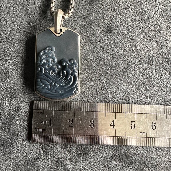 David Yurman Waves Dog Tag w/ Carved Agate & DY Small Box Chain Necklace 22" - Picture 12 of 13